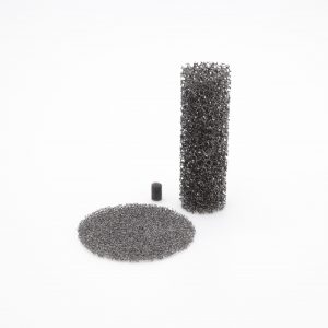 Three different cylindrical pieces of Duocel Carbon (RVC)