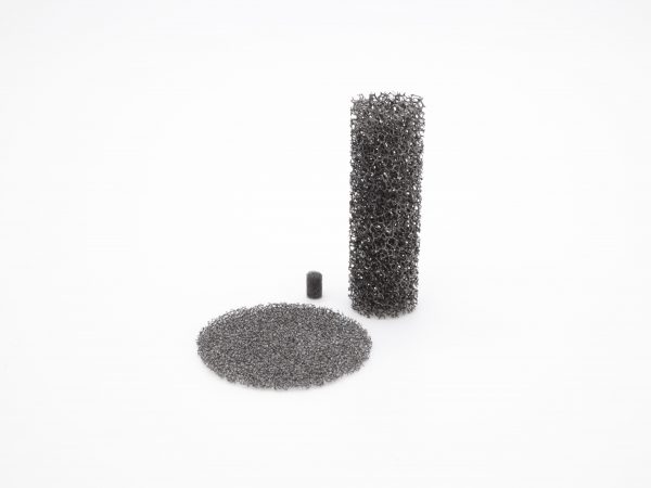 Three different cylindrical pieces of Duocel Carbon (RVC)