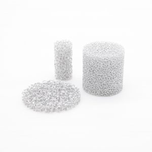 Three different cylindrical pieces of Duocel Aluminum