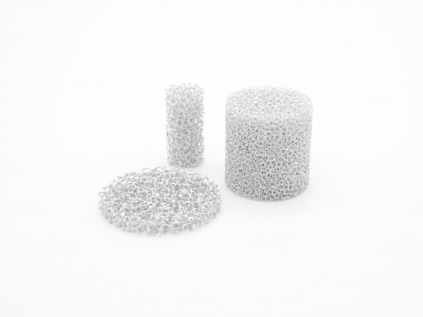 Three different cylindrical pieces of Duocel Aluminum